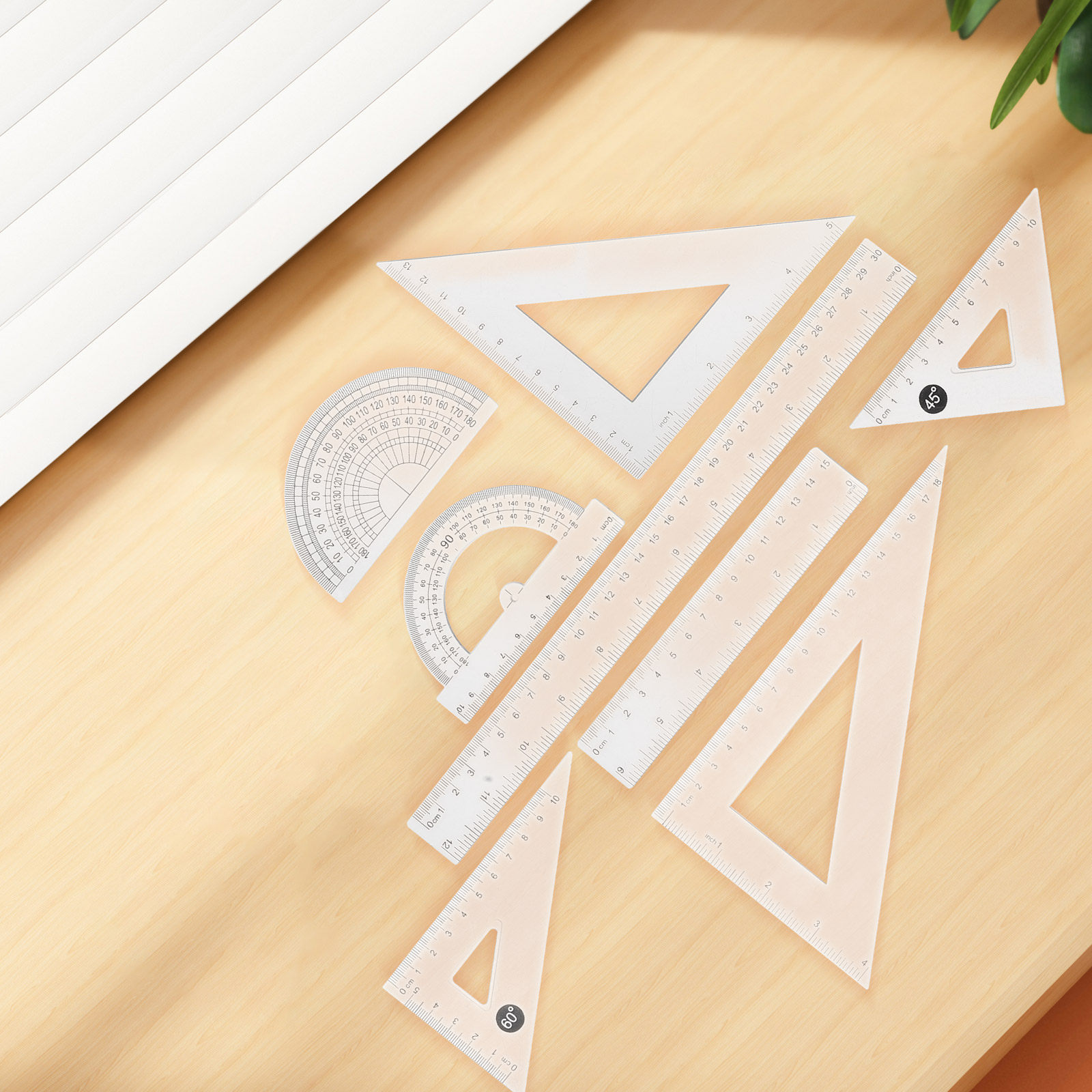 Ruler Set Transparent - 8Pcs Geometry Ruler Set Transparent Plastic