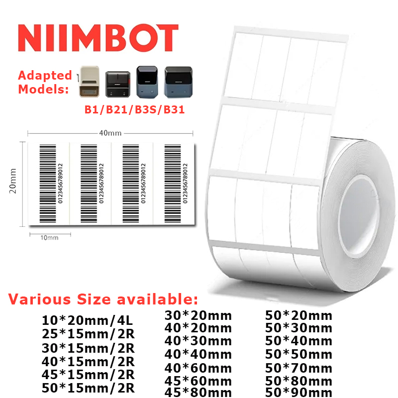 Label Printer Tape - 20-50mm Niimbot B21/B1/B31/B203/B3S Thermal Label Sticker