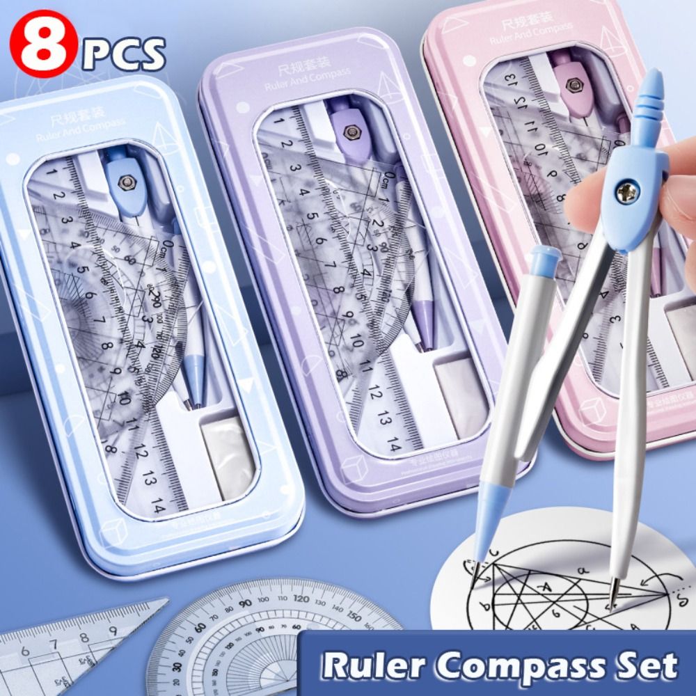 8PCS/Set Plastic Ruler Compass - Ruler Set Transparent 评论和价格