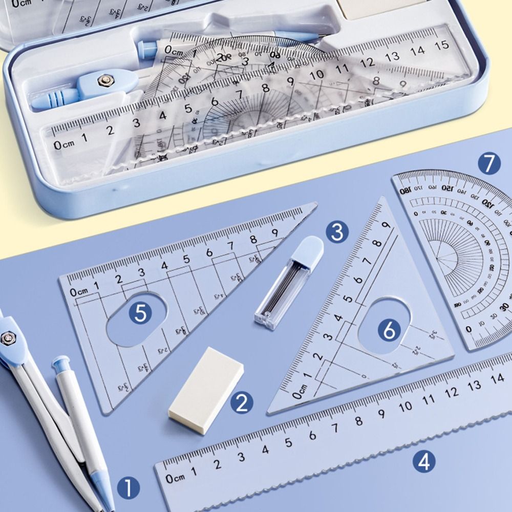 8PCS/Set Plastic Ruler Compass - Ruler Set Transparent 评论和价格